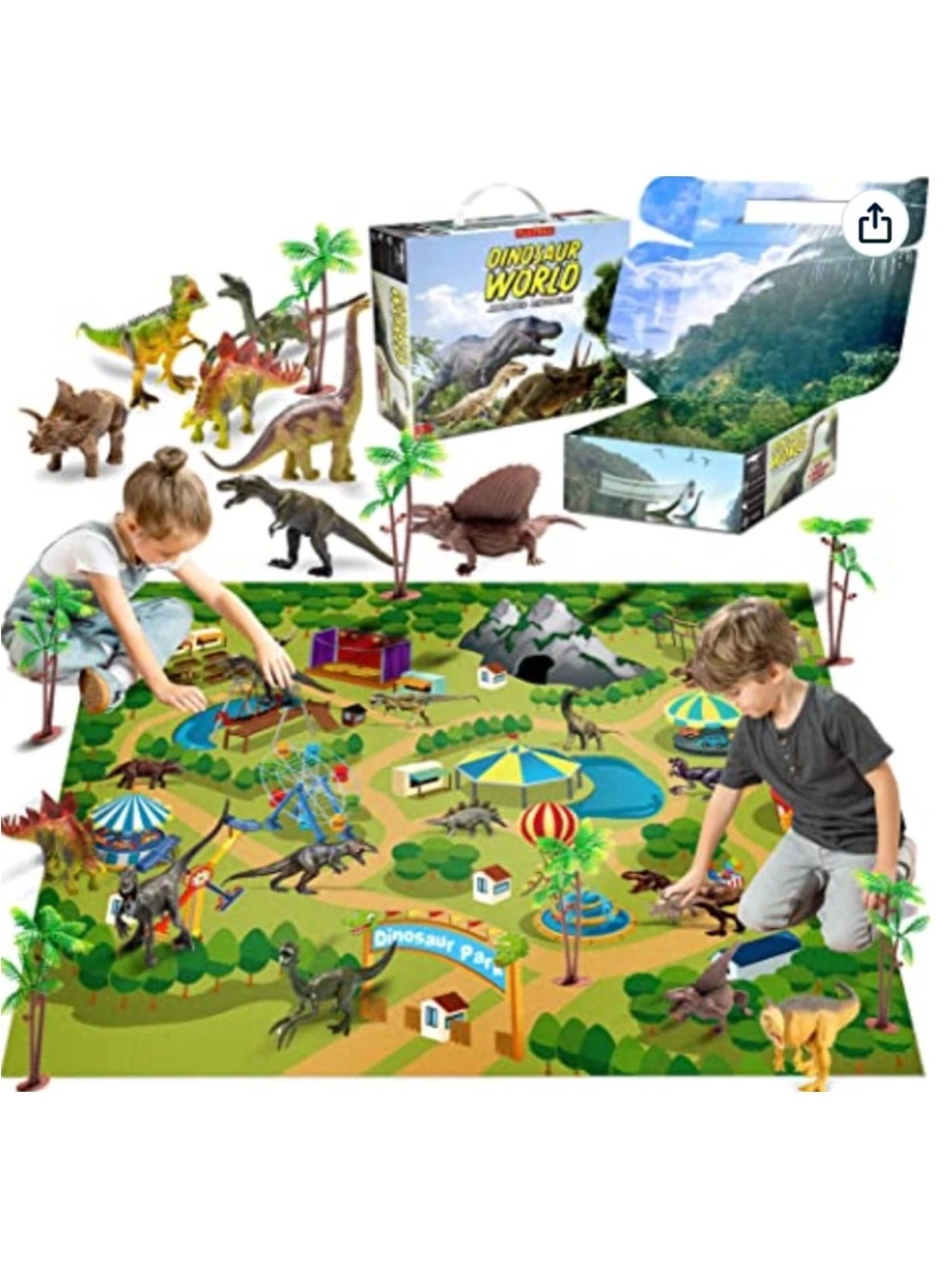 14-pc Dinosaur Toys with Play Mat & Trees Realistic Jurassic Dinosaur Figures